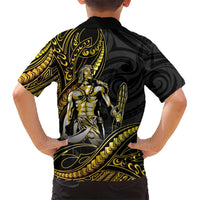 Filipinos Lapu Lapu Hero Family Matching Short Sleeve Bodycon Dress and Hawaiian Shirt Gold Polynesian Tribal Tattoo LT05 - Polynesian Pride