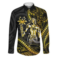 Filipinos Lapu Lapu Hero Family Matching Tank Maxi Dress and Hawaiian Shirt Gold Polynesian Tribal Tattoo LT05 Dad's Shirt - Long Sleeve Gold - Polynesian Pride