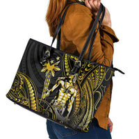 Filipinos Lapu Lapu Hero Leather Tote Bag Gold Polynesian Tribal Tattoo