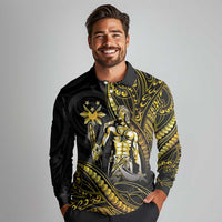 Filipinos Lapu Lapu Hero Long Sleeve Polo Shirt Gold Polynesian Tribal Tattoo