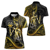 Filipinos Lapu Lapu Hero Women Polo Shirt Gold Polynesian Tribal Tattoo LT05 - Polynesian Pride