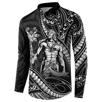 Filipinos Lapu Lapu Hero Button Sweatshirt Black Polynesian Tribal Tattoo