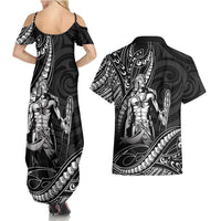 Filipinos Lapu Lapu Hero Couples Matching Summer Maxi Dress and Hawaiian Shirt Black Polynesian Tribal Tattoo LT05 - Polynesian Pride