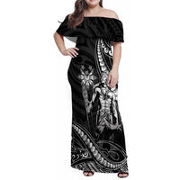 Filipinos Lapu Lapu Hero Family Matching Off Shoulder Maxi Dress and Hawaiian Shirt Black Polynesian Tribal Tattoo LT05 Mom's Dress Black - Polynesian Pride