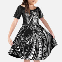 Filipinos Lapu Lapu Hero Family Matching Short Sleeve Bodycon Dress and Hawaiian Shirt Black Polynesian Tribal Tattoo LT05 Daughter's Dress Black - Polynesian Pride