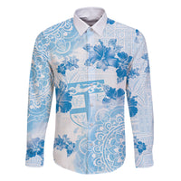 Happy Fiji Girmit Day Family Matching Mermaid Dress and Hawaiian Shirt Fijian Tapa With Mandala Pattern LT05 Dad's Shirt - Long Sleeve Blue - Polynesian Pride