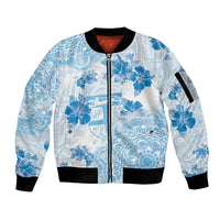 Happy Fiji Girmit Day Sleeve Zip Bomber Jacket Fijian Tapa With Mandala Pattern LT05 Unisex Blue - Polynesian Pride
