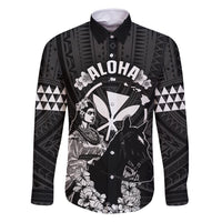 Hawaii King Kamehameha Day Parade Family Matching Long Sleeve Bodycon Dress and Hawaiian Shirt With Pa'u Riders Plumeria Kakau Tribal Pattern LT05 Dad's Shirt - Long Sleeve Black - Polynesian Pride