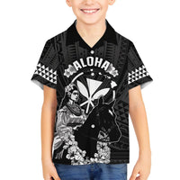 Hawaii King Kamehameha Day Parade Family Matching Off The Shoulder Long Sleeve Dress and Hawaiian Shirt With Pa'u Riders Plumeria Kakau Tribal Pattern LT05 Son's Shirt Black - Polynesian Pride