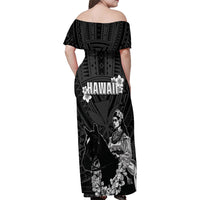 Hawaii King Kamehameha Day Parade Family Matching Off Shoulder Maxi Dress and Hawaiian Shirt With Pa'u Riders Plumeria Kakau Tribal Pattern