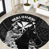 Hawaii King Kamehameha Day Parade Round Carpet With Pa'u Riders Plumeria Kakau Tribal Pattern LT05 Black - Polynesian Pride