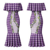 Violet Hawaii Palaka Couples Matching Mermaid Dress and Hawaiian Shirt Maile Pikake Honohono Orchid Lei LT05 - Polynesian Pride