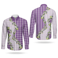 Violet Hawaii Palaka Couples Matching Off Shoulder Short Dress and Long Sleeve Button Shirt Maile Pikake Honohono Orchid Lei LT05 - Polynesian Pride