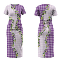 Violet Hawaii Palaka Couples Matching Short Sleeve Bodycon Dress and Hawaiian Shirt Maile Pikake Honohono Orchid Lei LT05 - Polynesian Pride