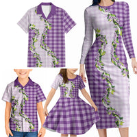 Violet Hawaii Palaka Family Matching Long Sleeve Bodycon Dress and Hawaiian Shirt Maile Pikake Honohono Orchid Lei LT05 - Polynesian Pride