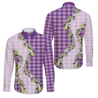 Violet Hawaii Palaka Family Matching Long Sleeve Bodycon Dress and Hawaiian Shirt Maile Pikake Honohono Orchid Lei LT05 Dad's Shirt - Long Sleeve Violet - Polynesian Pride