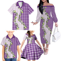 Violet Hawaii Palaka Family Matching Off The Shoulder Long Sleeve Dress and Hawaiian Shirt Maile Pikake Honohono Orchid Lei LT05 - Polynesian Pride