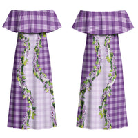 Violet Hawaii Palaka Family Matching Off Shoulder Maxi Dress and Hawaiian Shirt Maile Pikake Honohono Orchid Lei LT05 Mom's Dress Violet - Polynesian Pride