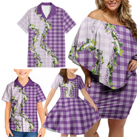 Violet Hawaii Palaka Family Matching Off Shoulder Short Dress and Hawaiian Shirt Maile Pikake Honohono Orchid Lei LT05 - Polynesian Pride