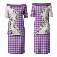 Violet Hawaii Palaka Family Matching Puletasi and Hawaiian Shirt Maile Pikake Honohono Orchid Lei LT05 Mom's Dress Violet - Polynesian Pride