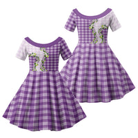 Violet Hawaii Palaka Family Matching Puletasi and Hawaiian Shirt Maile Pikake Honohono Orchid Lei LT05 Daughter's Dress Violet - Polynesian Pride