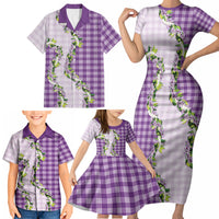 Violet Hawaii Palaka Family Matching Short Sleeve Bodycon Dress and Hawaiian Shirt Maile Pikake Honohono Orchid Lei LT05 - Polynesian Pride