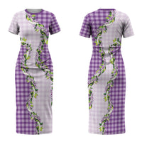 Violet Hawaii Palaka Family Matching Short Sleeve Bodycon Dress and Hawaiian Shirt Maile Pikake Honohono Orchid Lei LT05 Mom's Dress Violet - Polynesian Pride