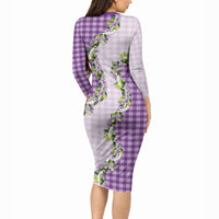 Violet Hawaii Palaka Long Sleeve Bodycon Dress Maile Pikake Honohono Orchid Lei LT05 - Polynesian Pride