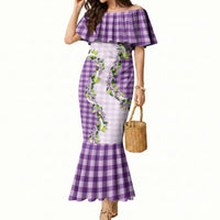 Violet Hawaii Palaka Mermaid Dress Maile Pikake Honohono Orchid Lei LT05 Women Violet - Polynesian Pride