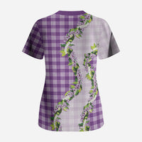 Violet Hawaii Palaka Scrub Top Maile Pikake Honohono Orchid Lei LT05 - Polynesian Pride