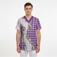 Violet Hawaii Palaka Scrub Top Maile Pikake Honohono Orchid Lei LT05 - Polynesian Pride