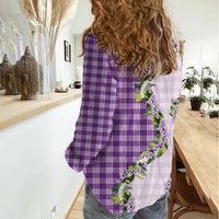 Violet Hawaii Palaka Women Casual Shirt Maile Pikake Honohono Orchid Lei