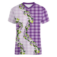 Violet Hawaii Palaka Women V-Neck T-Shirt Maile Pikake Honohono Orchid Lei LT05 Female Violet - Polynesian Pride