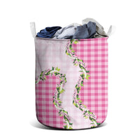 Pink Hawaii Palaka Laundry Basket Maile Pikake Honohono Orchid Lei