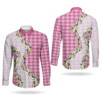 Pink Hawaii Palaka Couples Matching Off Shoulder Maxi Dress and Long Sleeve Button Shirt Maile Pikake Honohono Orchid Lei LT05 - Polynesian Pride
