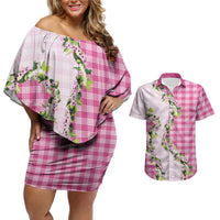 Pink Hawaii Palaka Couples Matching Off Shoulder Short Dress and Hawaiian Shirt Maile Pikake Honohono Orchid Lei LT05 Pink - Polynesian Pride