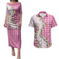 Pink Hawaii Palaka Couples Matching Puletasi and Hawaiian Shirt Maile Pikake Honohono Orchid Lei LT05 Pink - Polynesian Pride