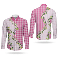 Pink Hawaii Palaka Couples Matching Puletasi and Long Sleeve Button Shirt Maile Pikake Honohono Orchid Lei LT05 - Polynesian Pride