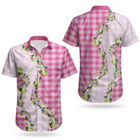 Pink Hawaii Palaka Couples Matching Short Sleeve Bodycon Dress and Hawaiian Shirt Maile Pikake Honohono Orchid Lei LT05 - Polynesian Pride