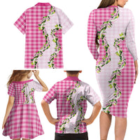 Pink Hawaii Palaka Family Matching Long Sleeve Bodycon Dress and Hawaiian Shirt Maile Pikake Honohono Orchid Lei LT05 Mom's Dress Pink - Polynesian Pride