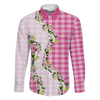 Pink Hawaii Palaka Family Matching Long Sleeve Bodycon Dress and Hawaiian Shirt Maile Pikake Honohono Orchid Lei LT05 Daughter's Dress Pink - Polynesian Pride
