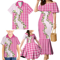 Pink Hawaii Palaka Family Matching Mermaid Dress and Hawaiian Shirt Maile Pikake Honohono Orchid Lei LT05 - Polynesian Pride