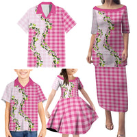 Pink Hawaii Palaka Family Matching Puletasi and Hawaiian Shirt Maile Pikake Honohono Orchid Lei LT05 - Polynesian Pride