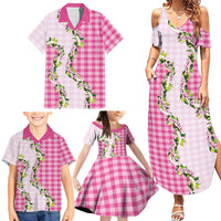 Pink Hawaii Palaka Family Matching Summer Maxi Dress and Hawaiian Shirt Maile Pikake Honohono Orchid Lei LT05 - Polynesian Pride