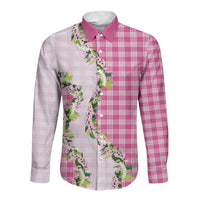 Pink Hawaii Palaka Long Sleeve Button Shirt Maile Pikake Honohono Orchid Lei LT05 Unisex Pink - Polynesian Pride