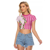Pink Hawaii Palaka Raglan Cropped T Shirt Maile Pikake Honohono Orchid Lei
