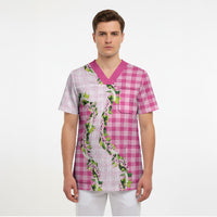 Pink Hawaii Palaka Scrub Top Maile Pikake Honohono Orchid Lei LT05 - Polynesian Pride