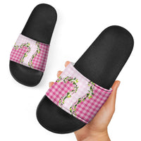 Pink Hawaii Palaka Slide Sandals Maile Pikake Honohono Orchid Lei
