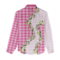Pink Hawaii Palaka Women Casual Shirt Maile Pikake Honohono Orchid Lei LT05 - Polynesian Pride