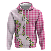 Pink Hawaii Palaka Zip Hoodie Maile Pikake Honohono Orchid Lei